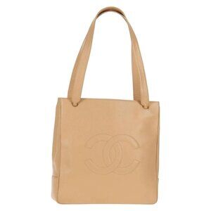 CHANEL COCO Mark Tote Bag Grained Calf Skin Beige Gold CC Auth 143815V